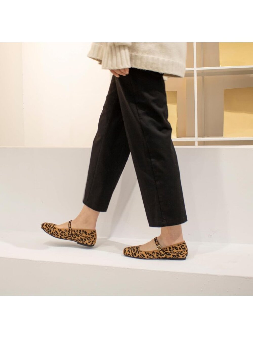 Women's Leapord Square Toe Ankle Strap Casual Pull On Mary Jane Ballet Flats - Picture 3 of 6